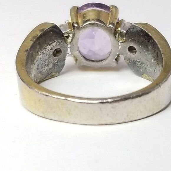Vintage Sterling Silver Purple Rhinestone Gold Overlay Ring, Size 7, Estate - Picture 4 of 10
